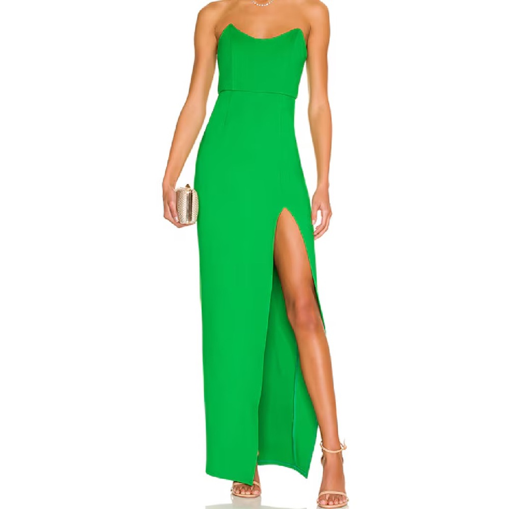 Superdown Ryleigh Green Strapless Gown with Slit